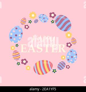 Frohe osterkarte mit Eiern und Text-Vektor-Illustrationen auf Ein rosa Hintergrund Stock Vektor