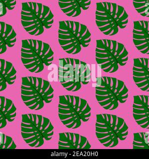 Muster grün exotische Blätter Monstera auf einem rosa Hintergrund Stock Vektor