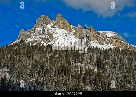 Mont Cesar im Winter, Chablais-Massiv, Bernex, Savoy Alps, Frankreich Stockfoto