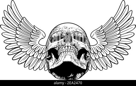 Winged Skull Vintage Holzschnitt Abbildung Stock Vektor