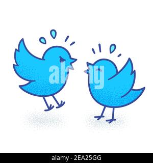 Januar 30, 2021. Illustration von zwei Karikatur Twitter Vögel kämpfen, argumentieren in den sozialen Medien. Nette lustige Vektor-Zeichnung. Stock Vektor