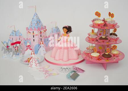 Kindergeburtstag Party Prinzessin themed Party Dekorationen. Stockfoto