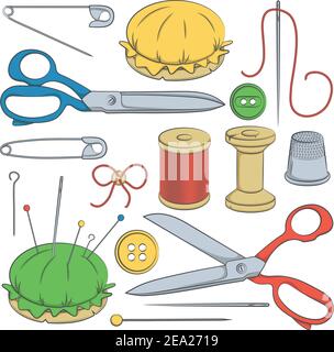 Сolor Set von Nähbedarf. Stock Vektor