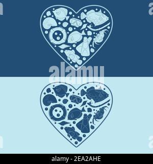 Marine Objekte in Form eines Herzens. Isolierte Vektorobjekte. Stock Vektor