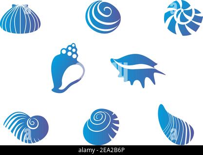 Satz von blauen Muscheln isoliert auf weißem Stock Vektor