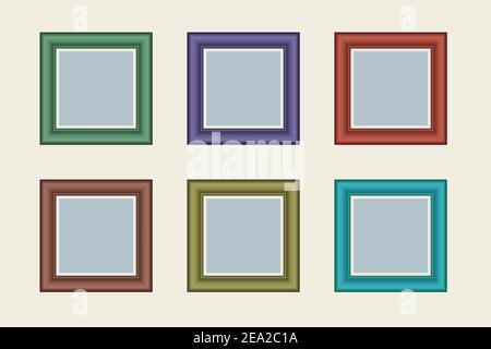 Set von rechteckigen Farbe Vintage Holzrahmen für Ihr Design. Vintage-Cover. Für Text platzieren. Vintage antike bunte moderne rechteckige Rahmen. Vorlage Stock Vektor