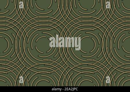 Grüner Vektor abstraktes nahtloses Muster mit goldenen Kreisen. Vorlagendesign für Unternehmen. Gepunkteter Hintergrund mit farbigen Kugeln. Geometrische Punkte Stock Vektor