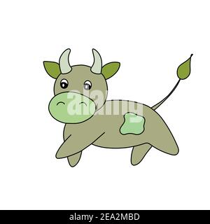 Bunte Stier für Kinder. Vektorgrafik Tierdarstellung. Vorlage liebenswert Charakter für Ihr Design. Cartoon niedliche Kuh. Neujahr und Weihnachten Symbol 2021 Stock Vektor