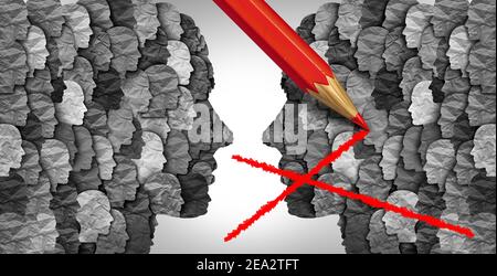 Social Media Gruppe Zensur als die Unterdrückung der verschiedenen Menschenmenge Meinung als Kulturkrieg und Einschränkungen für bestimmte Mitglieder der Gesellschaft. Stockfoto