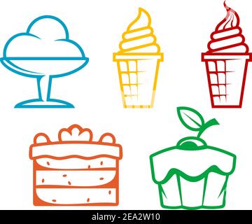 Satz von Dessert Essen auf Weiß für Design isoliert Stock Vektor