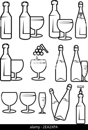 Einstellen der alkoholischen Getränke und Symbole für Design Stock Vektor