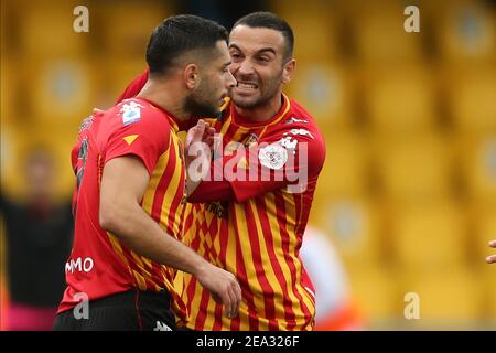 Benevento italienischen Stürmer Gianluca Caprari feiert nach einem Tor während der Serie A Fußballspiel zwischen Benevento vs UC Sampdoria im Ciro Vigorito Stadium, Benevento, Italien, am 07. Februar 2021 Stockfoto