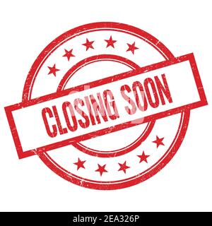 BALD WIRD DER Text auf dem roten runden Vintage-Stempel geschrieben. Stockfoto