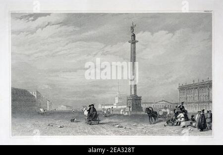 Die Säule von Alexander I., 1777-1825, war der Kaiser von Russland 1801-1825, befindet sich in der Mitte des Palastplatzes, vor der Eremitage, in Sa Stockfoto
