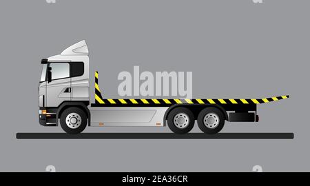 Bild eines modernen europäischen LKW für den Transport von Sonderausrüstung. Abschleppwagen. Flache Liniengrafik. Seitenansicht Stock Vektor