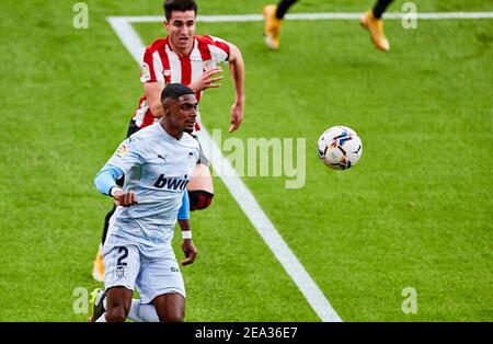 Thierry Correia von Valencia CF während der spanischen Meisterschaft La Liga Fußballspiel zwischen Athletic Club und Valencia CF am 7. Februar 2021 im San Mames Stadion in Bilbao, Spanien - Foto Inigo Larreina / Spanien DPPI / DPPI / LM Stockfoto