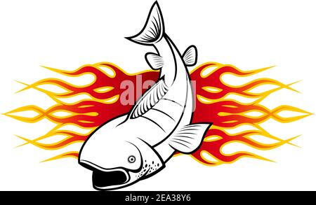 Fisch mit Tribal Flammen für Tattoo Design Stock Vektor