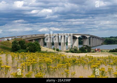 Orwell Bridge. Straße A12 über den Fluss Orwell, Ipswich, Suffolk, Großbritannien. Stockfoto