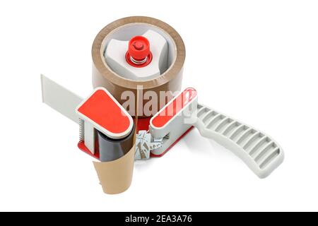 Brauner Klebebandspender isoliert auf weißem Hintergrund Stockfoto