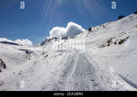 Das Skigebiet Jahorina liegt in der Nähe der bosnischen Hauptstadt Sarajevo. Das Wintersportgebiet liegt zwischen den Höhen von 1.300 und 1.916 m. Stockfoto