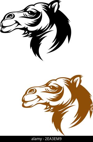 Kamel Kopf im Comic-stil für Maskottchen oder Tattoo Design Stock Vektor