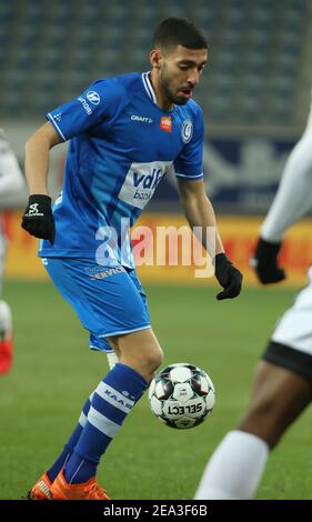 Gents Tarik Tissoudali während eines Fußballmatches zwischen KAA Gent und KAS Eupen, Sonntag, 07. Februar 2021 in Gent, am Tag 24 des 'Jupiler Pro Stockfoto