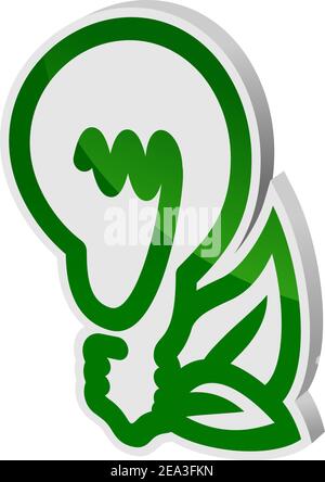 Ökologische Glühbirne Symbol mit Blättern in glänzendem Stil Stock Vektor