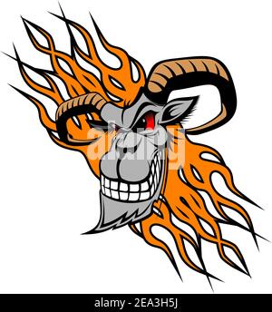 Wilde Ziege mit Flammen als eine Tätowierung oder Maskottchen Stock Vektor