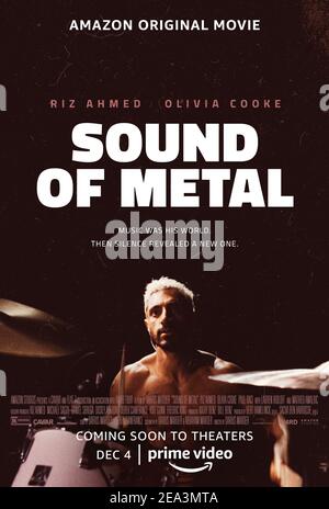 Sound of Metal (2019) unter der Regie von Darius Marder mit Riz Ahmed, Olivia Cooke und Paul RACI . Das Leben eines Heavy-Metal-Schlagzeugers wird in Aufruhr versetzt, als er an Hörverlust zu leiden beginnt. Stockfoto