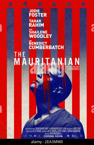 The Mauretanian (2021) Regie: Kevin Macdonald mit Benedict Cumberbatch, Shailene Woodley und Tahar Rahim. Mohamedou Ould Salahi kämpft für die Freiheit, nachdem er jahrelang ohne Anklage von der US-Regierung inhaftiert und inhaftiert wurde. Stockfoto