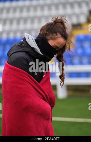 Coventry, Großbritannien. Februar 2021, 07th. Coventry United Warm-Up vor dem FA Women's Championship Match zwischen Coventry United und Lewes in der Butts Park Arena in Coventry, England. Kredit: SPP Sport Presse Foto. /Alamy Live Nachrichten Stockfoto