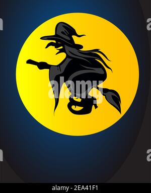 Fliegende Hexe am Mo Licht für Halloween oder Mystery design Stock Vektor