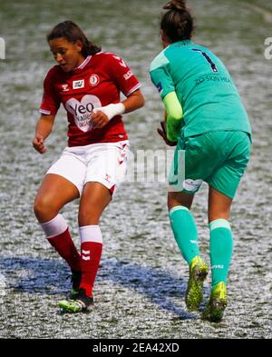 Dagenham, Großbritannien. Februar 2021, 07th. DAGENHAM, ENGLAND - FEBRUAR 07: Abi Harrison von Bristol City Women während des Barclays FA Women's Super League Spiels zwischen West Ham United Women und Bristol City im Chigwell Construction Stadium am 07th. Februar 2021 in Dagenham, England Credit: Action Foto Sport/Alamy Live News Stockfoto