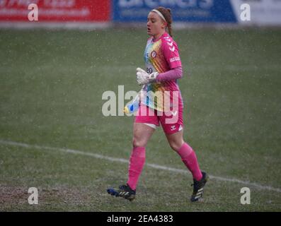 Dagenham, Großbritannien. Februar 2021, 07th. DAGENHAM, ENGLAND - FEBRUAR 07: Sophie Baggaley von Bristol City Women während des Barclays FA Women's Super League Spiels zwischen West Ham United Women und Bristol City im Chigwell Construction Stadium am 07th. Februar 2021 in Dagenham, England Credit: Action Foto Sport/Alamy Live News Stockfoto