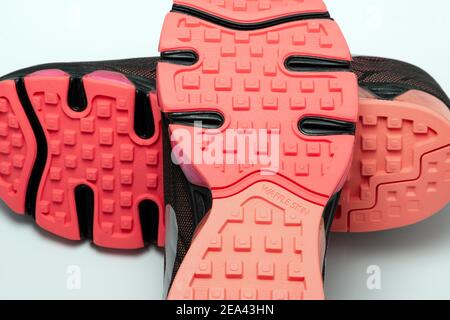 Nike Waffle Skin Laufsohle aus rosa Tailwind 6 Sportschuhen mit mehrfarbigem Design aus dem Jahr 2013 für Herren. Stockfoto