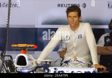 Der australische Formel-1-Fahrer Mark Webber (Team Williams) beim europäischen Formel-1-Training am 28. Mai 2005 auf dem Nürburgring. Foto von Thierry Gromik/ABACA. Stockfoto