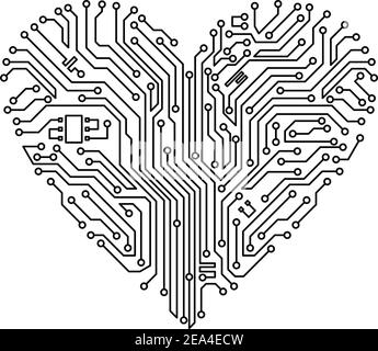 Computer Herz mit Motherboard Elemente für Technologie Konzept Design Stock Vektor