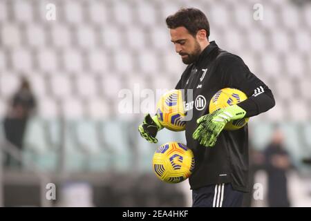Turin, Italien. Februar 2021, 6th. Turin, Italien, Allianz Stadium, 06. Februar 2021, Carlo Pinsoglio (Torwart Juventus FC) während des FC Juventus gegen AS Roma - Italienischer Fußball Serie A Spiel Credit: Claudio Benedetto/LPS/ZUMA Wire/Alamy Live News Stockfoto