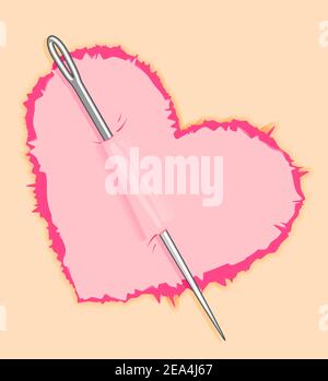 Nadel in rosa Herzen für Liebe Konzept Design Stock Vektor