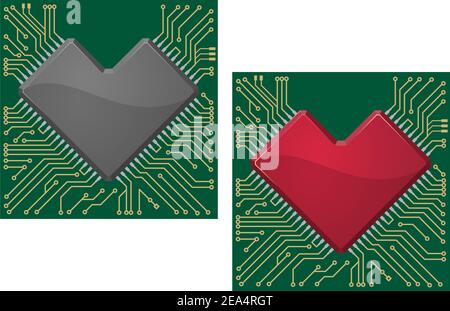 Herz-Chip auf der Hauptplatine microcircuit Hintergrund für Technologie Konzept Design Stock Vektor
