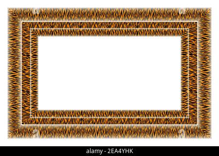 Schwarzer und orangefarbener quadratischer Rahmen. Dekorative Bordüre mit Tierornament. Tigerfell. Speicherplatz kopieren. Modisches Brett. Vorlage Design für Karte, Poster Stock Vektor