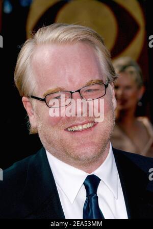 Schauspieler Philip Seymour Hoffman wurde tot in seiner Wohnung in Manhattan aufgefunden, nachdem eine offensichtliche Überdosis von Drogen am Sonntag, dem 2. februar 2014 angekündigt wurde. Der Hollywood-Star, der für seine Leistung im Film Capote 2005 einen Academy Award als Bester Darsteller erhielt, war 46 Jahre alt. File photo: Philip Seymour Hoffman nimmt am 18th. September 2005 an den Annual Emmy Awards 57th im Shrine Auditorium in Los Angeles, CA, USA, Teil. Foto von Lionel Hahn/ABACAPRESS.COM. Stockfoto