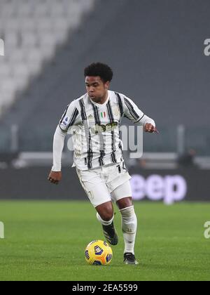 Turin, Italien. Februar 2021, 6th. Turin, Italien, Allianz Stadium, 06. Februar 2021, Weston McKennie (Juventus FC) während des Juventus FC vs. AS Roma - Italienischer Fußball Serie A Spiel Credit: Claudio Benedetto/LPS/ZUMA Wire/Alamy Live News Stockfoto