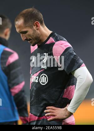 Turin, Italien. Februar 2021, 6th. Turin, Italien, Allianz Stadium, 06. Februar 2021, Giorgio Chiellini (Juventus FC) während des FC Juventus gegen AS Roma - Italienisches Fußballspiel Serie A Credit: Claudio Benedetto/LPS/ZUMA Wire/Alamy Live News Stockfoto