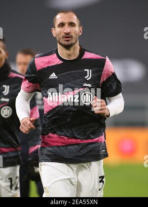 Turin, Italien. Februar 2021, 6th. Turin, Italien, Allianz Stadium, 06. Februar 2021, Giorgio Chiellini (Juventus FC) während des FC Juventus gegen AS Roma - Italienisches Fußballspiel Serie A Credit: Claudio Benedetto/LPS/ZUMA Wire/Alamy Live News Stockfoto