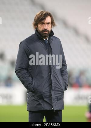 Turin, Italien. Februar 2021, 6th. Turin, Italien, Allianz Stadium, 06. Februar 2021, Andrea Pirlo (Trainer Juventus FC) während des FC Juventus gegen AS Roma - Italienisches Fußballspiel Serie A Credit: Claudio Benedetto/LPS/ZUMA Wire/Alamy Live News Stockfoto