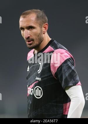 Turin, Italien. Februar 2021, 6th. Turin, Italien, Allianz Stadium, 06. Februar 2021, Giorgio Chiellini (Juventus FC) während des FC Juventus gegen AS Roma - Italienisches Fußballspiel Serie A Credit: Claudio Benedetto/LPS/ZUMA Wire/Alamy Live News Stockfoto