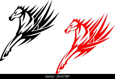 Tribal Pferde für Tattoo-Design isoliert auf weißem Hintergrund Stock Vektor