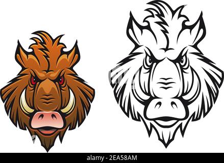 Kopf von wütenden Wildschwein für Sport Maskottchen Design in Farbe Und schwarze Variationen Stock Vektor