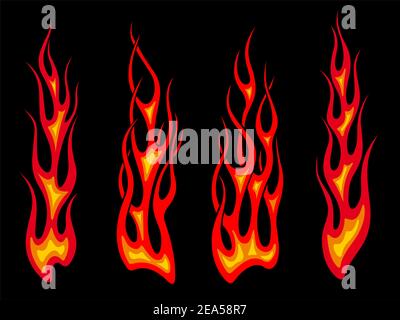 Set von langen Stammes Feuer Flammen für Tattoo Zeichnung Stock Vektor